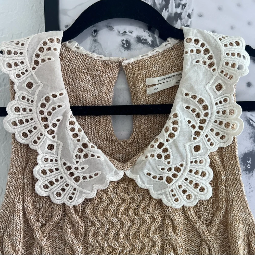 Anthropologie Tan Lace Collared Sweater Tank Top size XXS - Picture 3 of 11